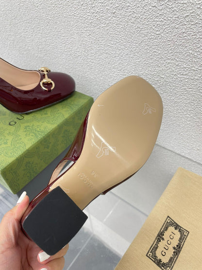GUCCI WOMEN'S HORSEBIT SLINGBACK 95MM IN WINE RED CALFSKIN