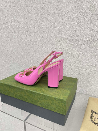GUCCI WOMEN'S HORSEBIT SLINGBACK 95MM IN FUSICA PINK CALFSKIN