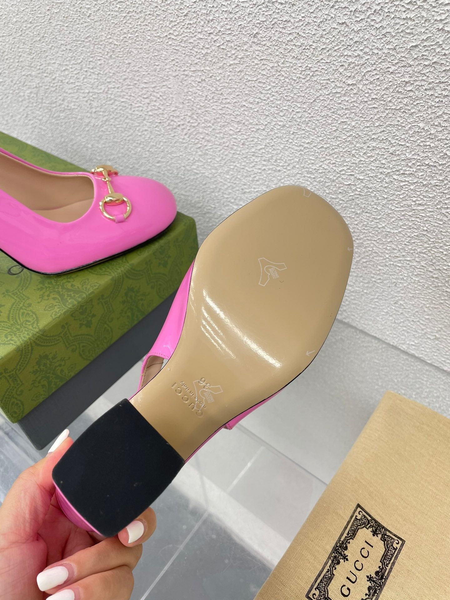 GUCCI WOMEN'S HORSEBIT SLINGBACK 95MM IN FUSICA PINK CALFSKIN