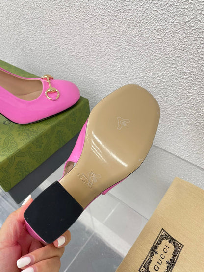 GUCCI WOMEN'S HORSEBIT SLINGBACK 95MM IN FUSICA PINK CALFSKIN