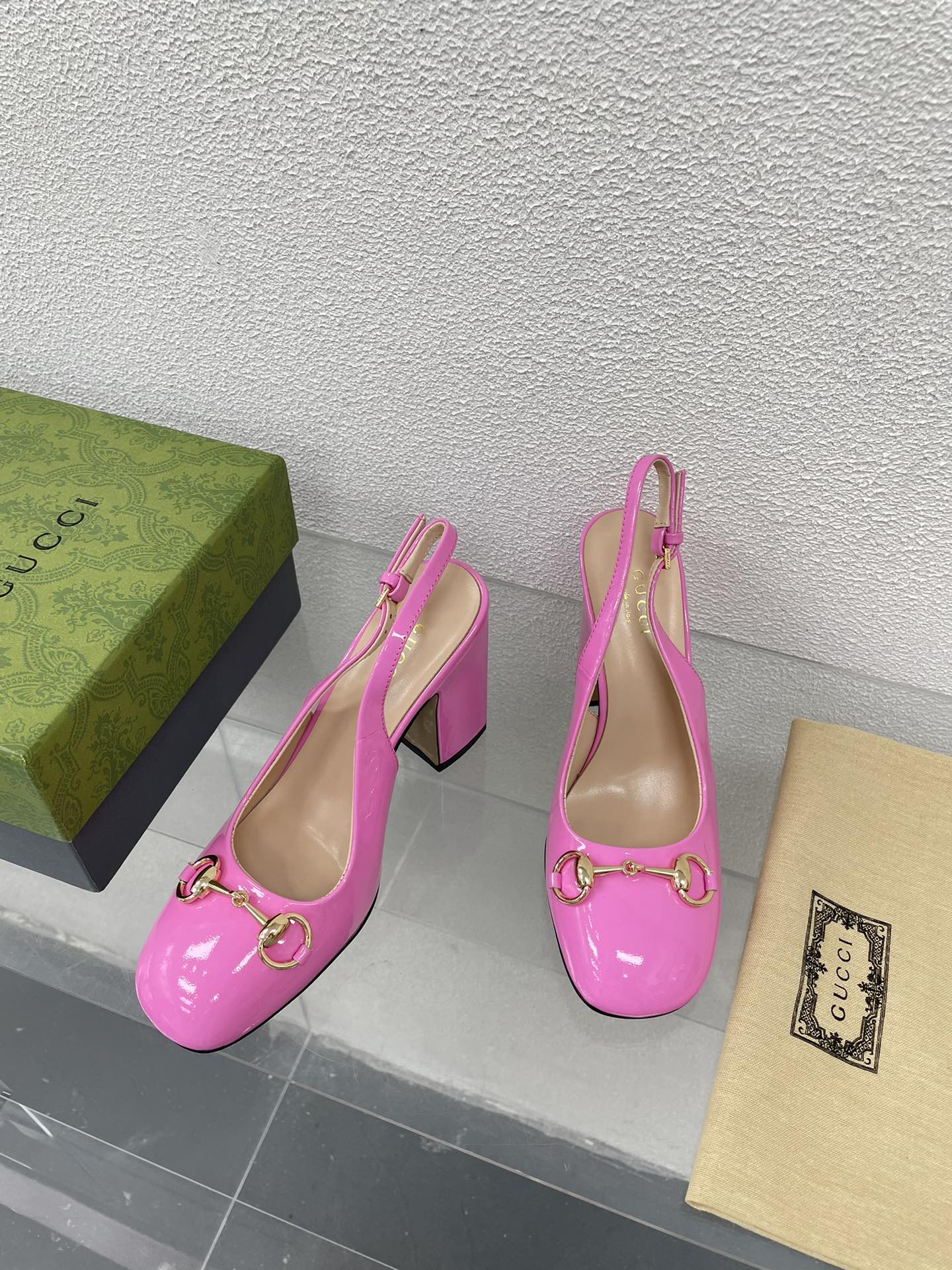 GUCCI WOMEN'S HORSEBIT SLINGBACK 95MM IN FUSICA PINK CALFSKIN