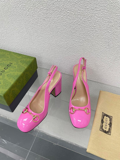 GUCCI WOMEN'S HORSEBIT SLINGBACK 95MM IN FUSICA PINK CALFSKIN