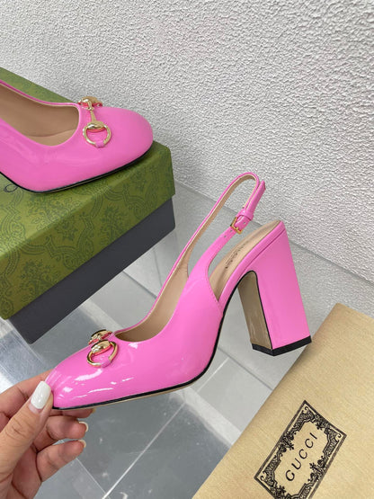 GUCCI WOMEN'S HORSEBIT SLINGBACK 95MM IN FUSICA PINK CALFSKIN