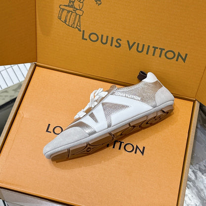 LOUIS VUITTON SNEAKERINA TRAINERS IN SILVER-TONE CALFSKIN AND SUEDE