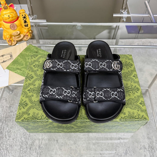 GUCCI SANDALS IN BLACK FABRIC AND CALFSKIN WITH SILVER HARDWARE