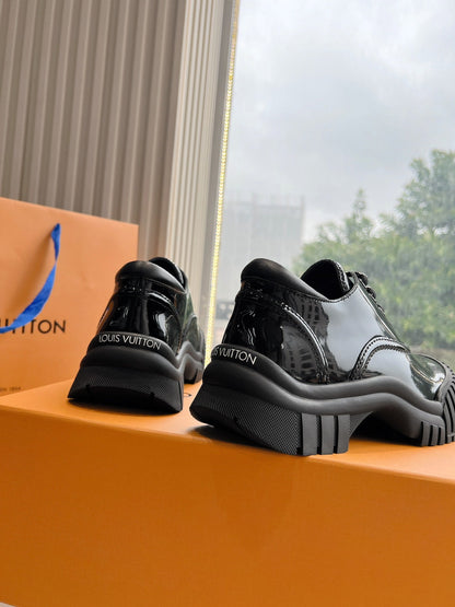 LOUIS VUITTON LV ARCHLIGHT SKATE SNEAKER IN BLACK GLOSSY CALFSKIN