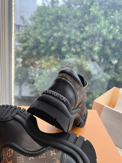LOUIS VUITTON LV ARCHLIGHT SKATE SNEAKER IN BLACK MIX CHOCOLATE BROWN MONOGRAM CALFSKIN