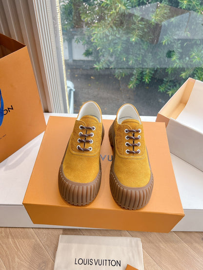 LOUIS VUITTON LV ARCHLIGHT SKATE SNEAKER IN HARVEST GOLD EMBOSSED SUEDE