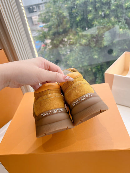 LOUIS VUITTON LV ARCHLIGHT SKATE SNEAKER IN HARVEST GOLD EMBOSSED SUEDE
