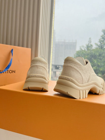 LOUIS VUITTON LV ARCHLIGHT SKATE SNEAKER IN PALE BROWN EMBOSSED SUEDE
