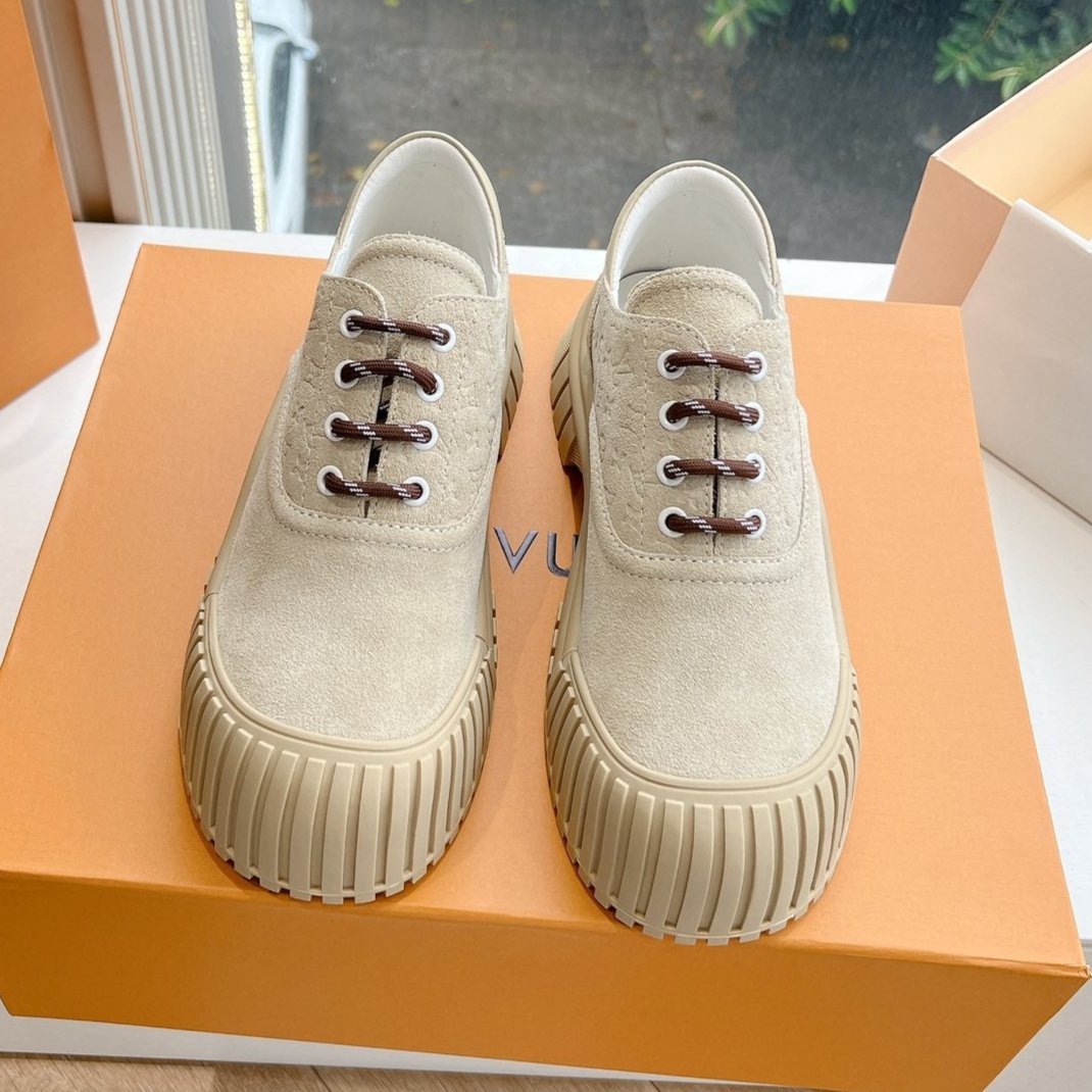LOUIS VUITTON LV ARCHLIGHT SKATE SNEAKER IN PALE BROWN EMBOSSED SUEDE