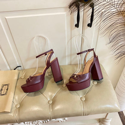 GUCCI HORSEBIT PLATFORM SANDAL IN WINE RED SHEEPSKIN