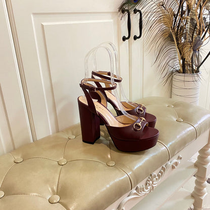 GUCCI HORSEBIT PLATFORM SANDAL IN WINE RED SHEEPSKIN