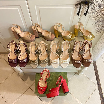 GUCCI HORSEBIT PLATFORM SANDAL IN WINE RED SHEEPSKIN