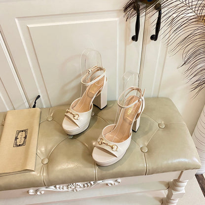 GUCCI HORSEBIT PLATFORM SANDAL IN WHITE SHEEPSKIN