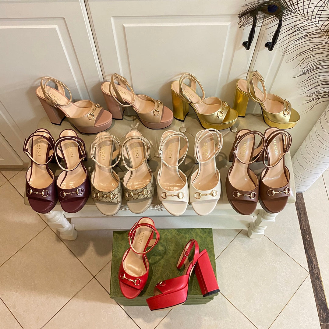 GUCCI HORSEBIT PLATFORM SANDAL IN PENNY BROWN SHEEPSKIN