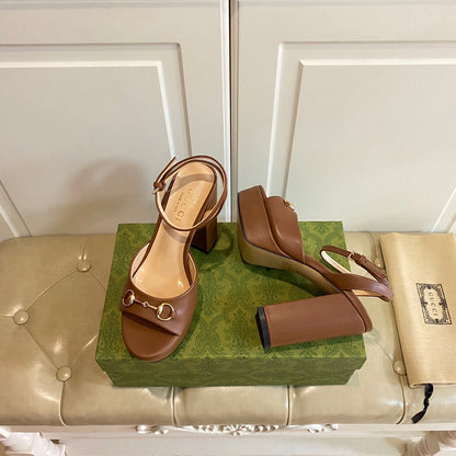 GUCCI HORSEBIT PLATFORM SANDAL IN PENNY BROWN SHEEPSKIN
