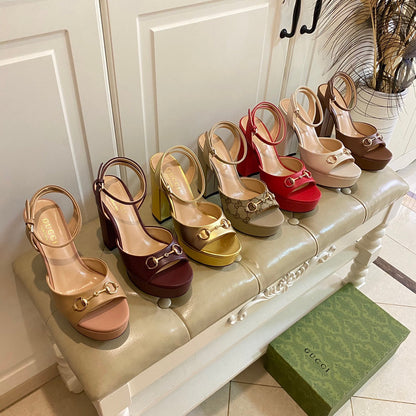 GUCCI HORSEBIT PLATFORM SANDAL IN GOLD YELLOW SHEEPSKIN