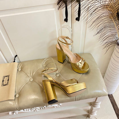 GUCCI HORSEBIT PLATFORM SANDAL IN GOLD YELLOW SHEEPSKIN