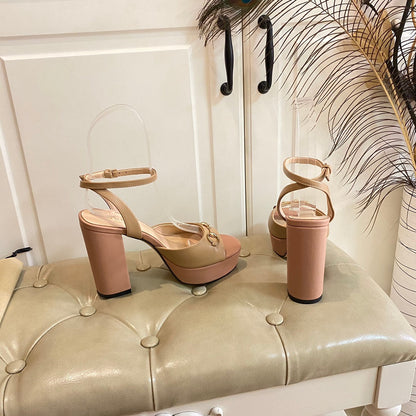 GUCCI HORSEBIT PLATFORM SANDAL IN WHEAT BEIGE MIX LIGHT PINK SHEEPSKIN