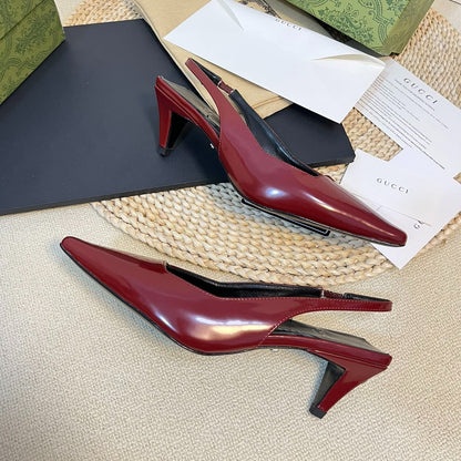 GUCCI Women's G plain leather Logo Slingbacks Currant Red
