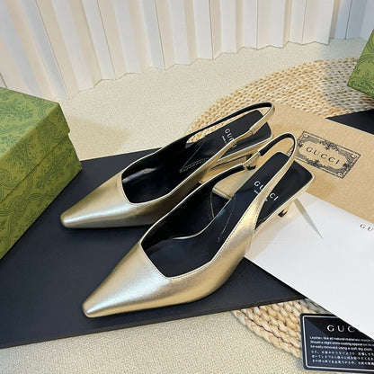 GUCCI Women's G plain leather logo Slingbacks Golden