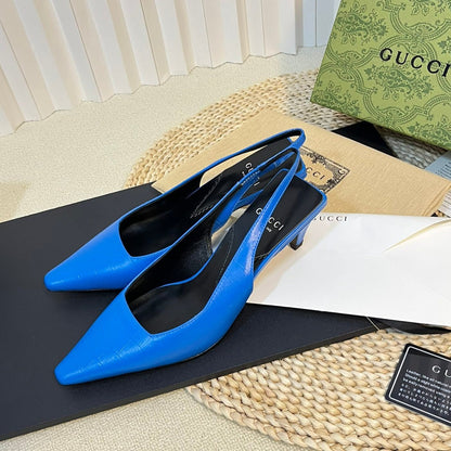 GUCCI Women's G pointed silver-letter Logo slingbacks Azure Blue