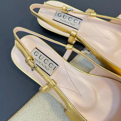 GUCCI Double G patent leather slingback ballet flats Gold