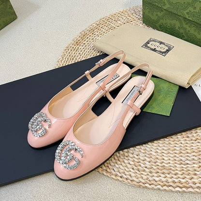 GUCCI Double G patent leather slingback ballet flats Glossy Rose Pink