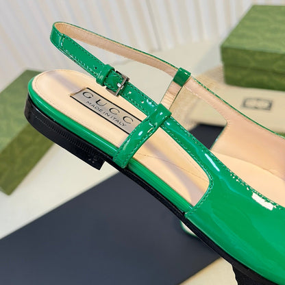 GUCCI Double G patent leather slingback ballet flats Glossy Forest Green