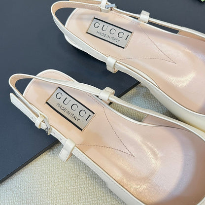 GUCCI Double G patent leather slingback ballet flats Glossy White