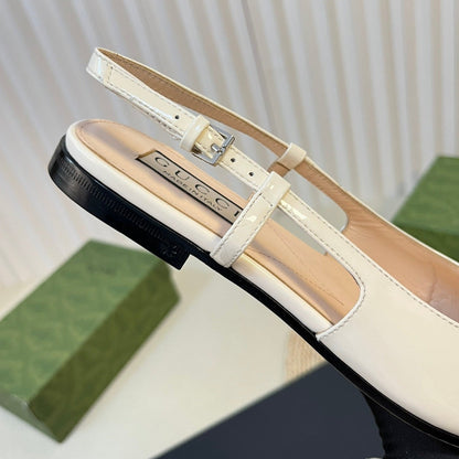 GUCCI Double G patent leather slingback ballet flats Glossy White