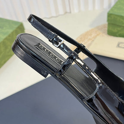 GUCCI Double G patent leather slingback ballet flats Glossy Black