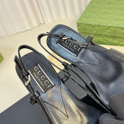 GUCCI Double G patent leather slingback ballet flats Glossy Black