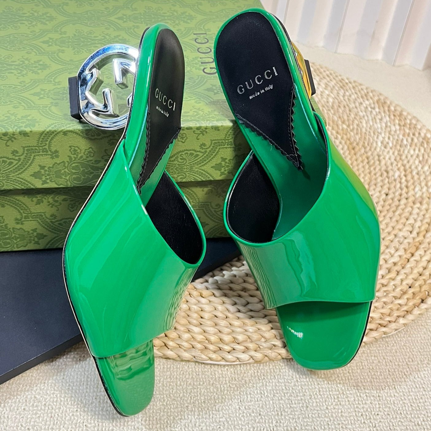 GUCCI Women's Heeled Sandals Glossy Forest Green