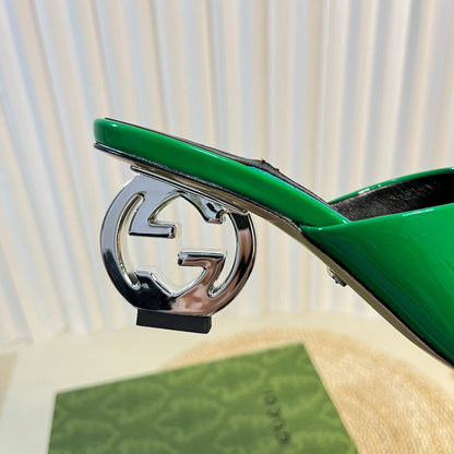 GUCCI Women's Heeled Sandals Glossy Forest Green
