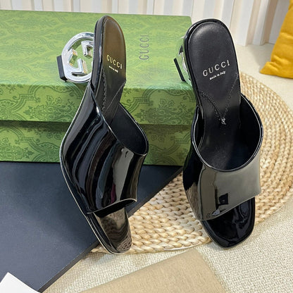 GUCCI Women's Heeled Sandals Glossy Black