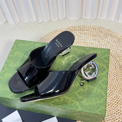 GUCCI Women's Heeled Sandals Glossy Black