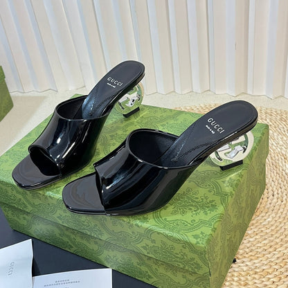 GUCCI Women's Heeled Sandals Glossy Black