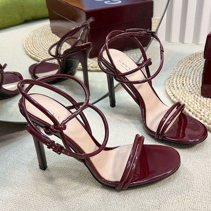 GUCCI HIGH SANDAL 10 CM IN BERRY RED GLOSSY CALFSKIN