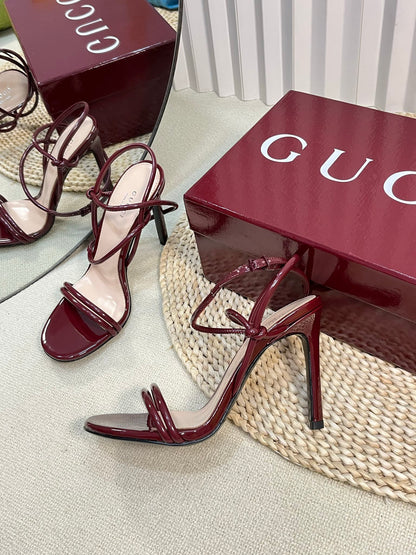 GUCCI HIGH SANDAL 10 CM IN BERRY RED GLOSSY CALFSKIN