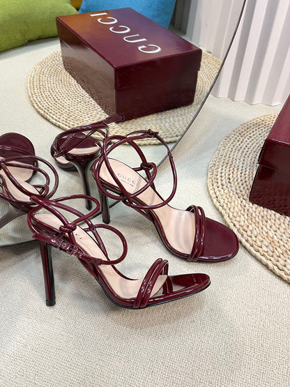 GUCCI HIGH SANDAL 10 CM IN BERRY RED GLOSSY CALFSKIN