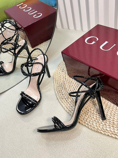 GUCCI HIGH SANDAL 10 CM IN BLACK GLOSSY CALFSKIN