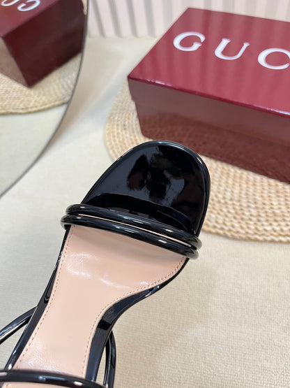 GUCCI HIGH SANDAL 10 CM IN BLACK GLOSSY CALFSKIN
