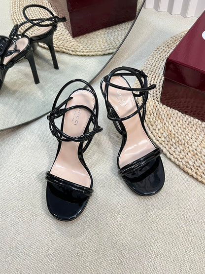 GUCCI HIGH SANDAL 10 CM IN BLACK GLOSSY CALFSKIN