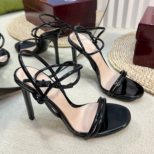 GUCCI HIGH SANDAL 10 CM IN BLACK GLOSSY CALFSKIN