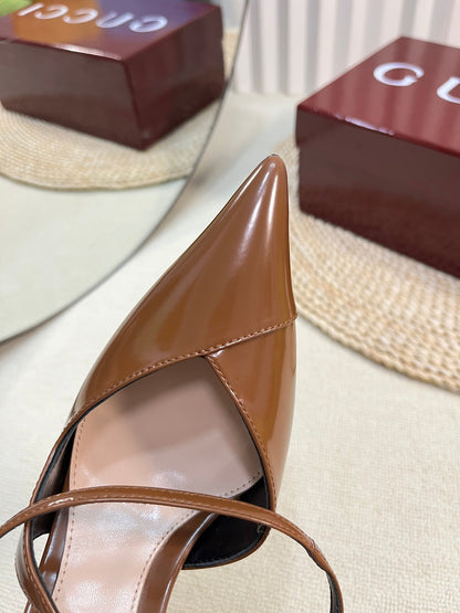 GUCCI HIGH SLINGBACK PUMP 10 CM IN BRONZE BROWN GLOSSY CALFSKIN