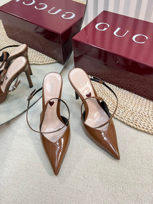 GUCCI HIGH SLINGBACK PUMP 10 CM IN BRONZE BROWN GLOSSY CALFSKIN