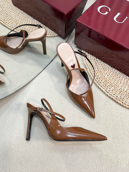 GUCCI HIGH SLINGBACK PUMP 10 CM IN BRONZE BROWN GLOSSY CALFSKIN