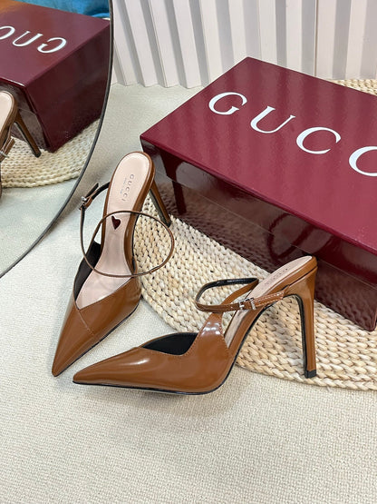 GUCCI HIGH SLINGBACK PUMP 10 CM IN BRONZE BROWN GLOSSY CALFSKIN